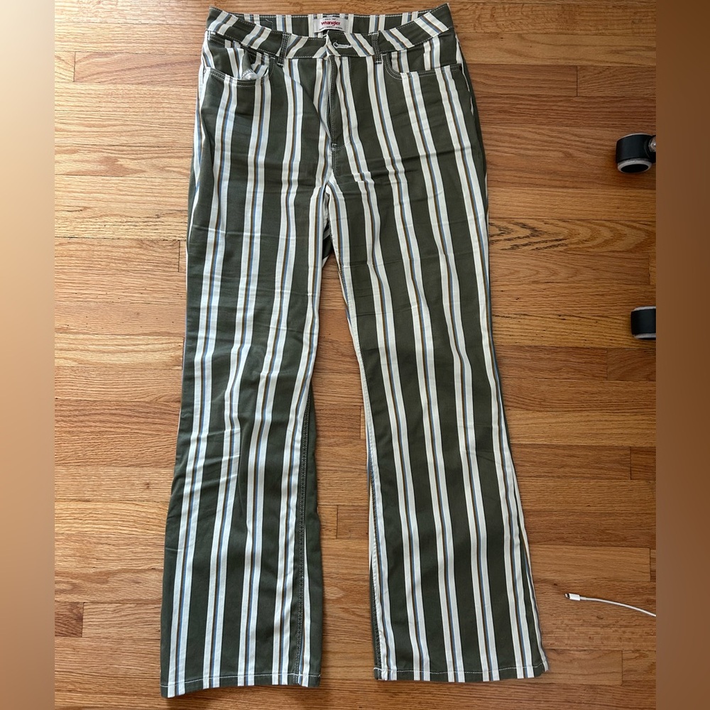 Wrangler Green and White Striped Women's Flare Pants